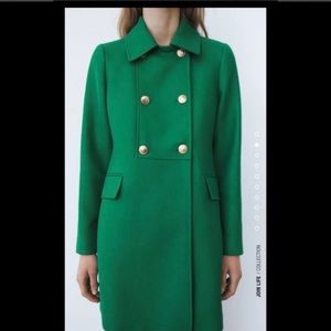 Women Zara Apple Green Buttoned Coat Size XS